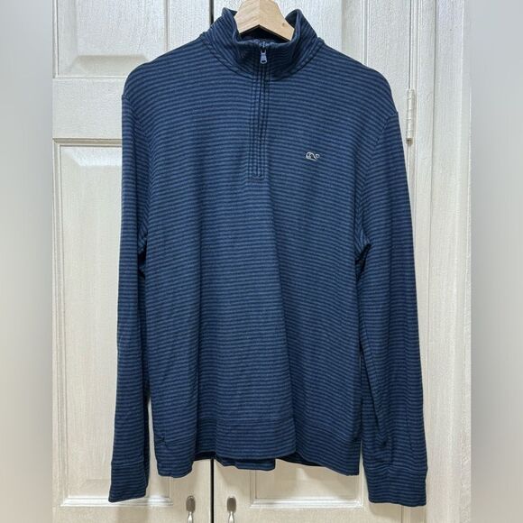 Vineyard Vines Other - Vineyard Vines Men’s Medium Striped Blue 1/3 Zip Sweater Pima Cotton Pullover
